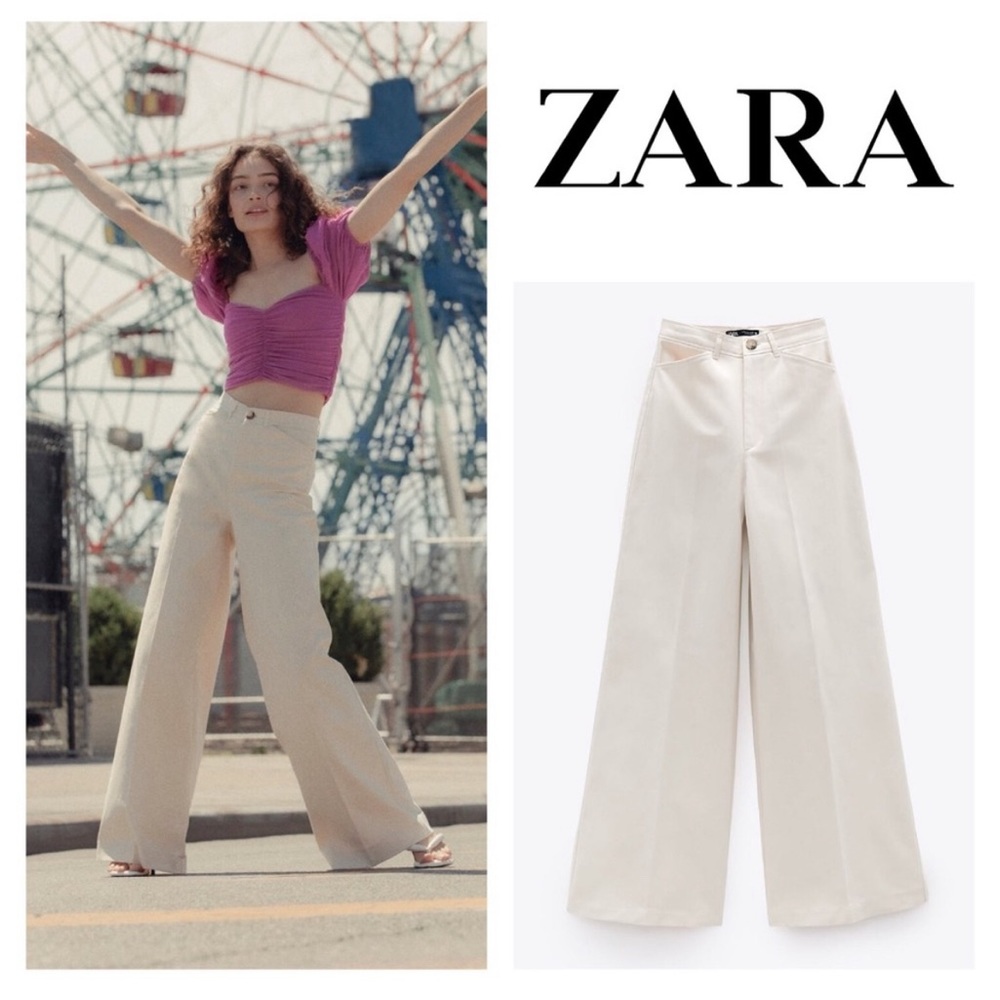 Zara high waisted wide leg white pants
